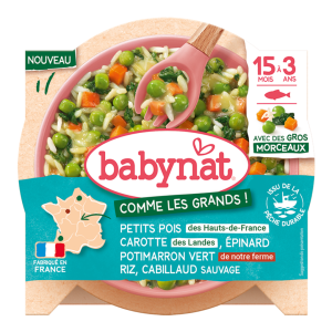 Babybio Babynat Petits Pois Carotte Des Landes Epinard Potimarron Vert Riz Cabillaud 200g