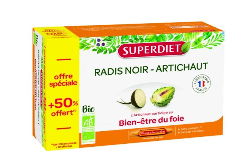 Superdiet Radis Noir Artichaut Bio Ampoule Buvable 15ml 30