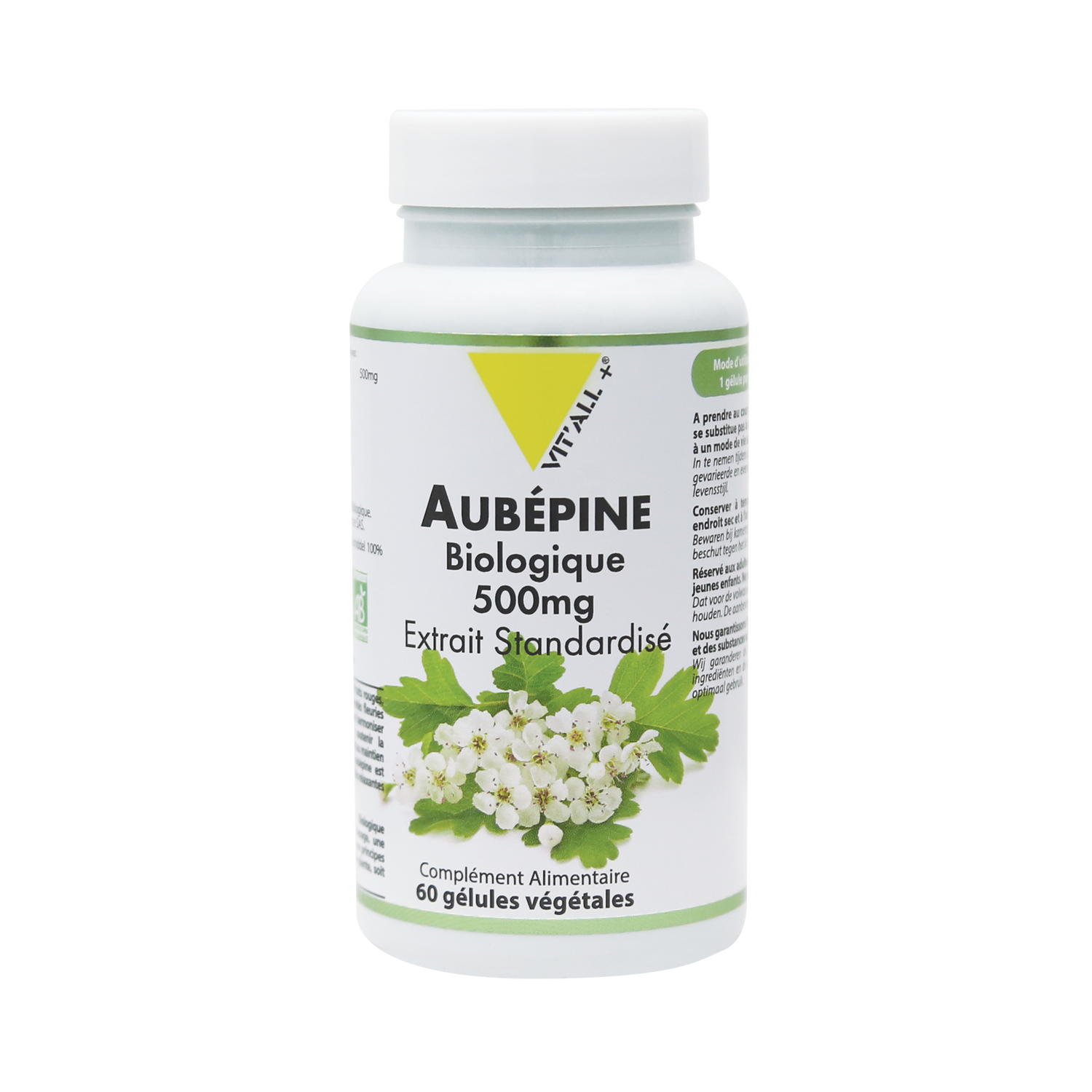 Vit All+ Aubepine Bio 500mg Extrait Standardise Gelule Vegetale 60