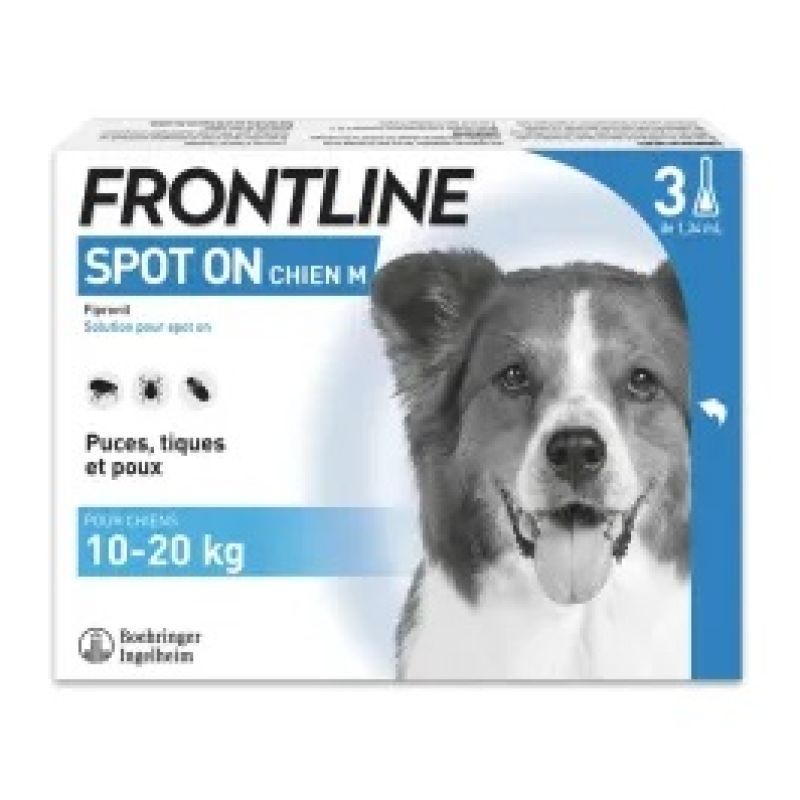 Frontline Spot On Chien M 10/20kg Pipette 1ml34 X3