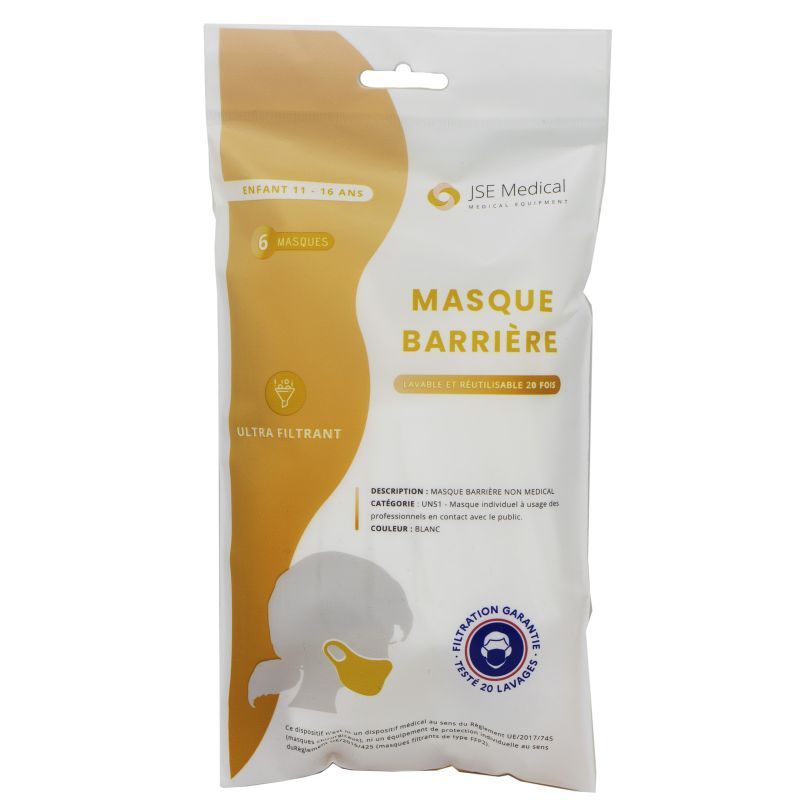 Jse Medical Masque Barriere Enfant 11/16ans X6
