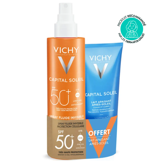 Vichy Capital Soleil Spray Fluide Invisble Spf50+ 200ml + Lait Apres Soleil 100ml Offert