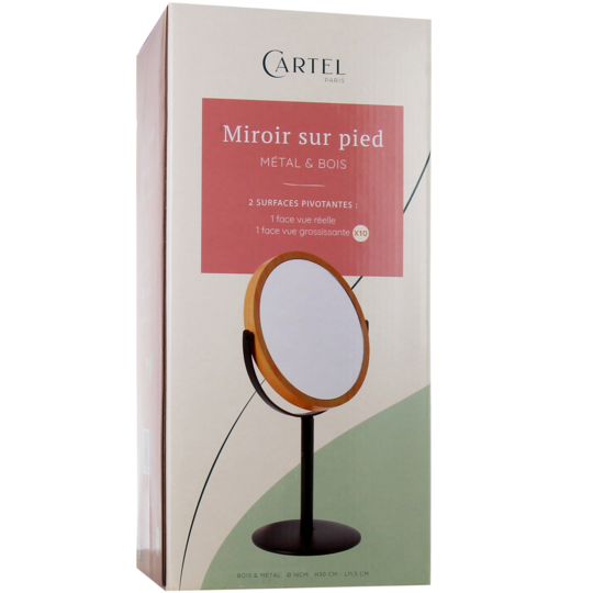 CARTEL MIROIR PIED MET/BOIS 16.5CM