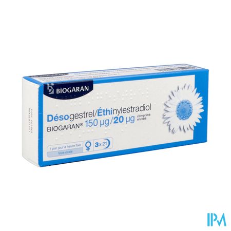 Desogestrel Ethinylestradiol Biogaran 150/20mcg Comprime 21 X3