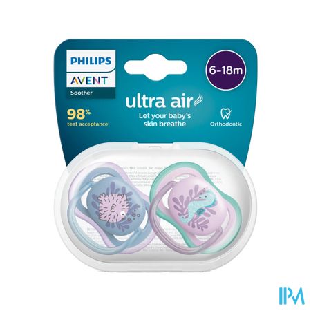 Avent Sucette Ultra Air Multicolore 6/18mois X2