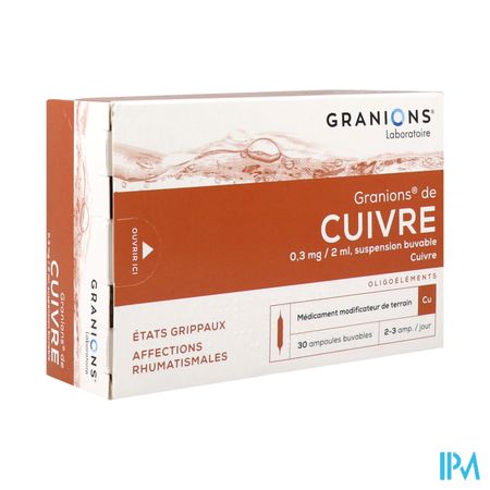Granions Cuivre 0mg3/2ml Solution Buvable Ampoule 2ml 30