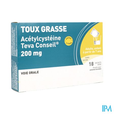 Acetylcysteine Teva Conseil 200mg Sans Sucre Poudre Pour Solution Buvable Sachet 18