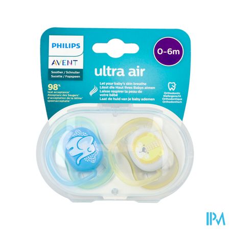 Avent Sucette Ultra Air Mixte Animaux 0/6mois Scf085/05 X2