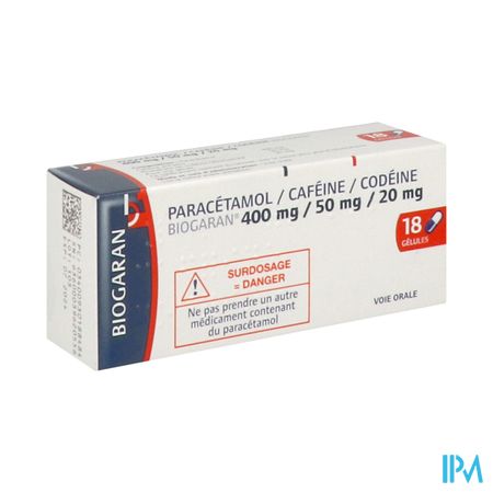 Paracetamol Cafeine Codeine Biogaran 400mg/50mg/20mg Gelule 18