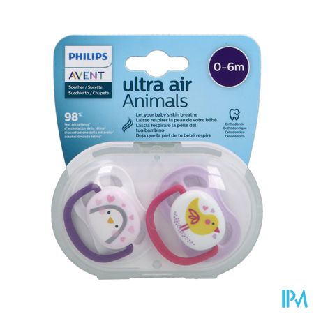 Avent Sucette Ultra Air Mixte Animaux 0/6mois Scf080/11 X2